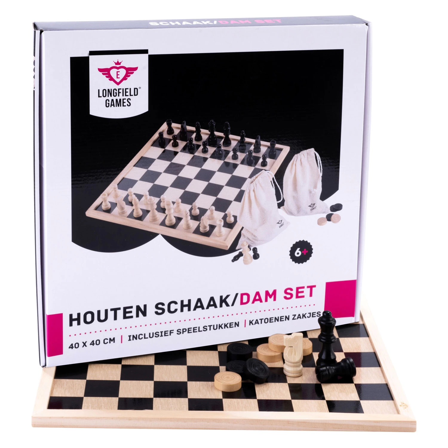 Schaak- & Damset Met Katoenen Tas 4 Schaak- & Damset Met Katoenen Tas - Afbeelding 2