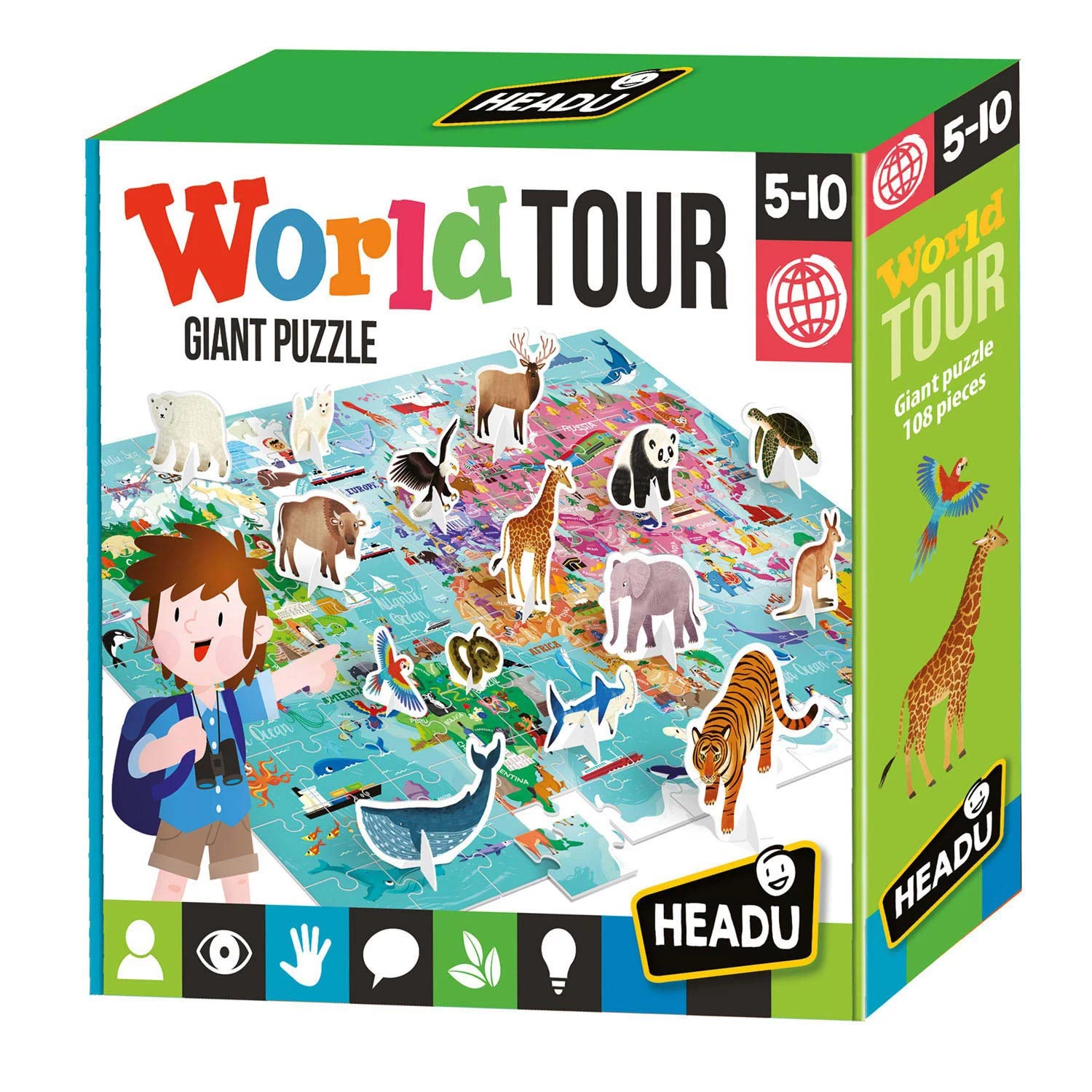 Headu Legpuzzel Wereld Met 3D Elementen, 108st. 3 Headu Legpuzzel Wereld Met 3D Elementen, 108st.