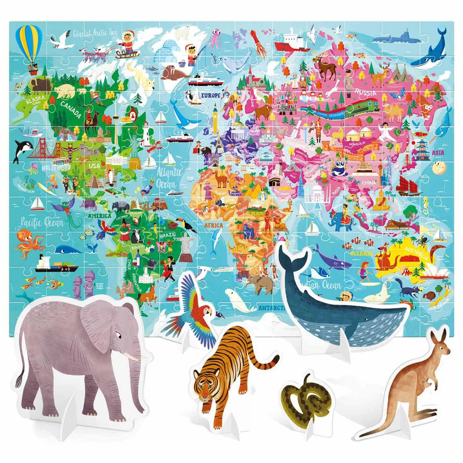Headu Legpuzzel Wereld Met 3D Elementen, 108st. 4 Headu Legpuzzel Wereld Met 3D Elementen, 108st. - Afbeelding 2